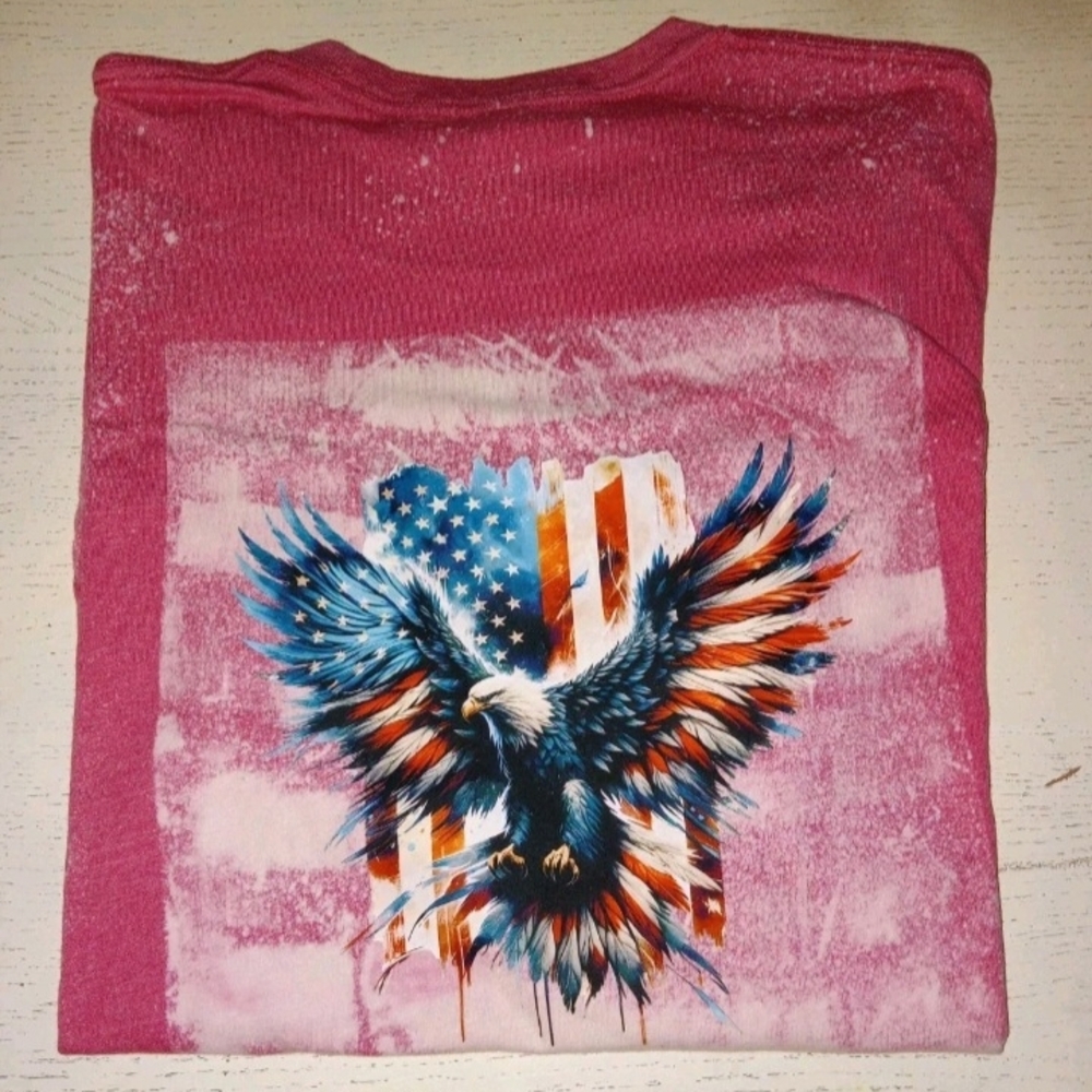 NEW! Patriotic Eagle Bella Canvas Women's Bleached T-Shirt Sz Large